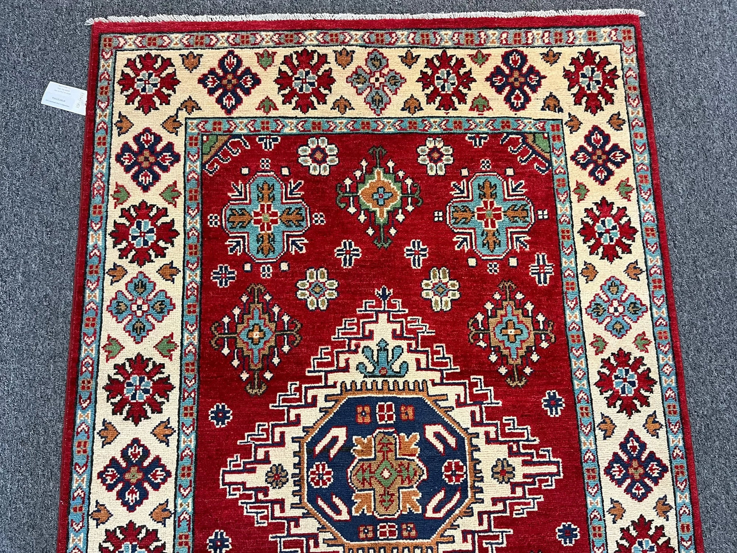 Kazak Red Geometric 4X6 Handmade Wool Rug # 13305