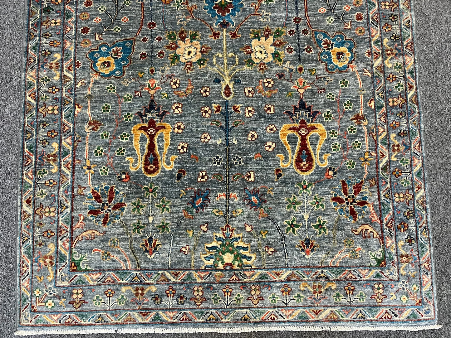 Silver Multicolor Mohall 4X6 Handmade Wool Rug # 13155