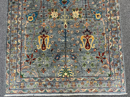 Silver Multicolor Mohall 4X6 Handmade Wool Rug # 13155