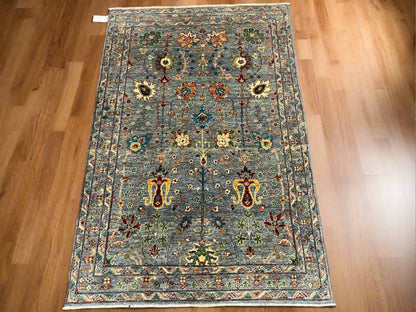 Silver Multicolor Mohall 4X6 Handmade Wool Rug # 13155