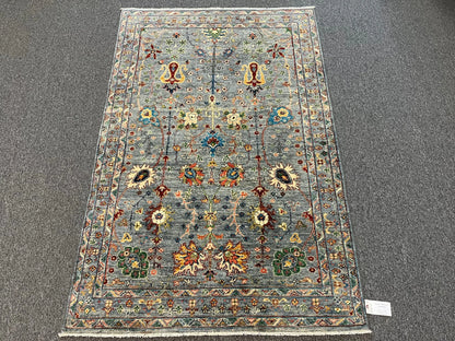 Silver Multicolor Mohall 4X6 Handmade Wool Rug # 13155