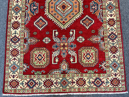 Kazak Geometric 4X6 Handmade Wool Rug # 13281