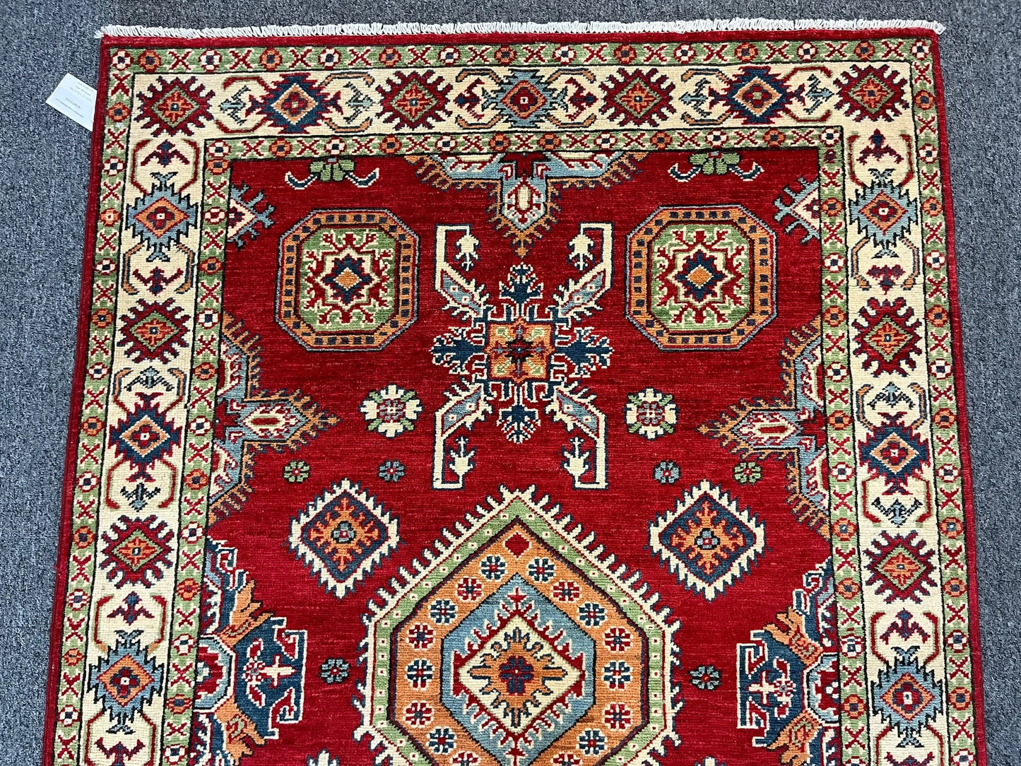 Kazak Geometric 4X6 Handmade Wool Rug # 13281