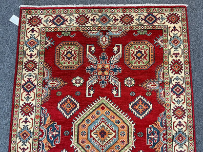 Kazak Geometric 4X6 Handmade Wool Rug # 13281