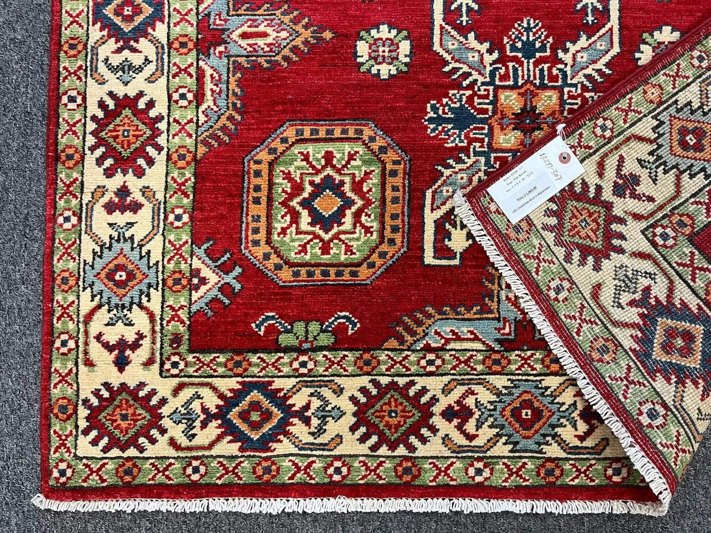 Kazak Geometric 4X6 Handmade Wool Rug # 13281