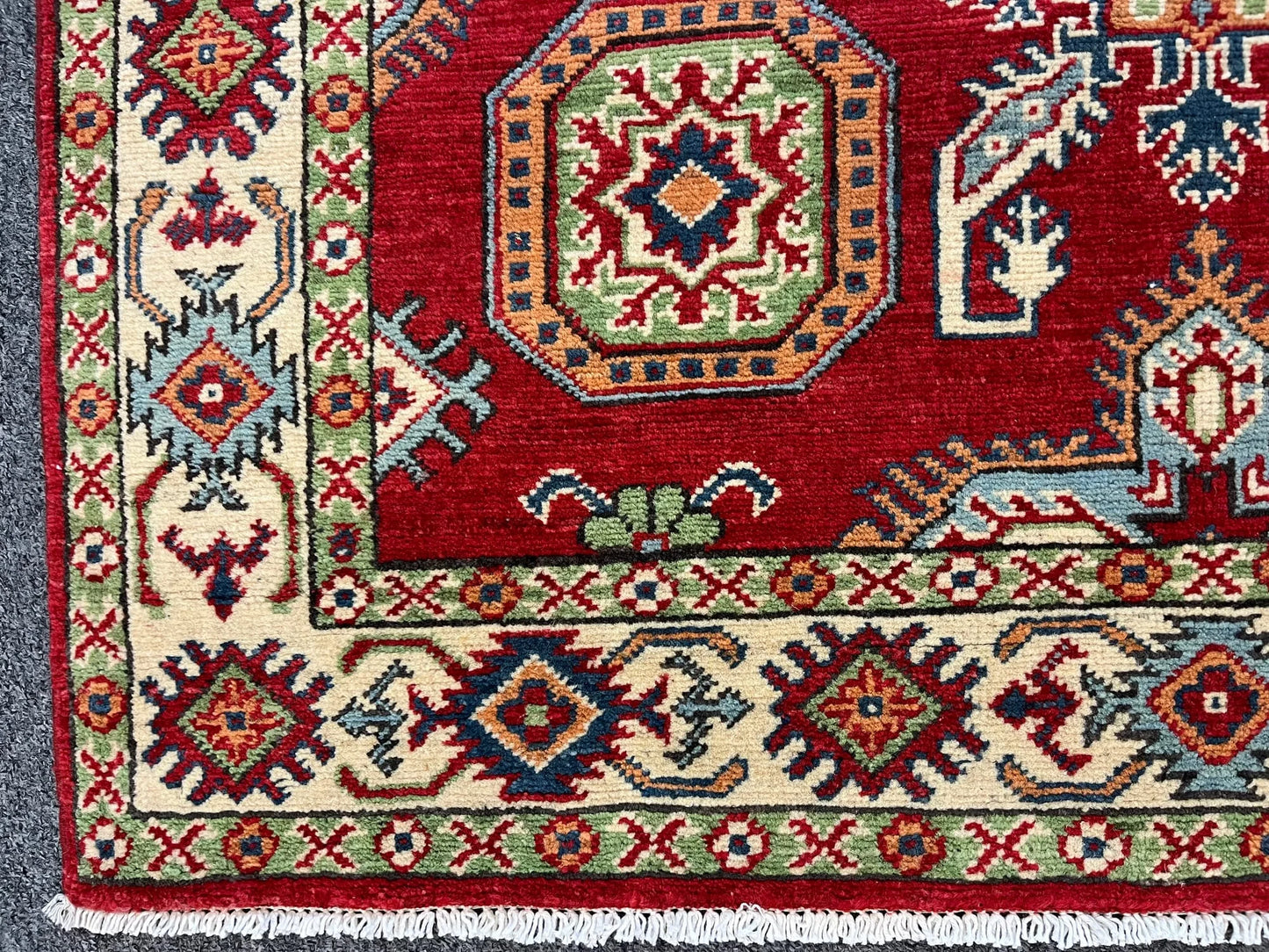 Kazak Geometric 4X6 Handmade Wool Rug # 13281