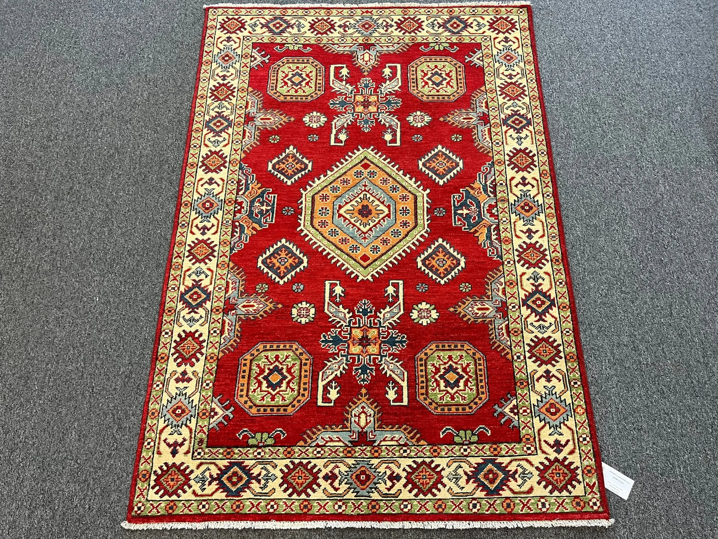 Kazak Geometric 4X6 Handmade Wool Rug # 13281