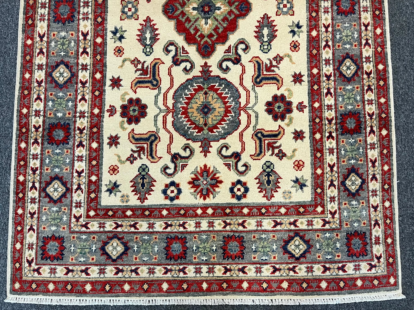 Kazak Beige Geometric 4X6 Handmade Wool Rug # 13267