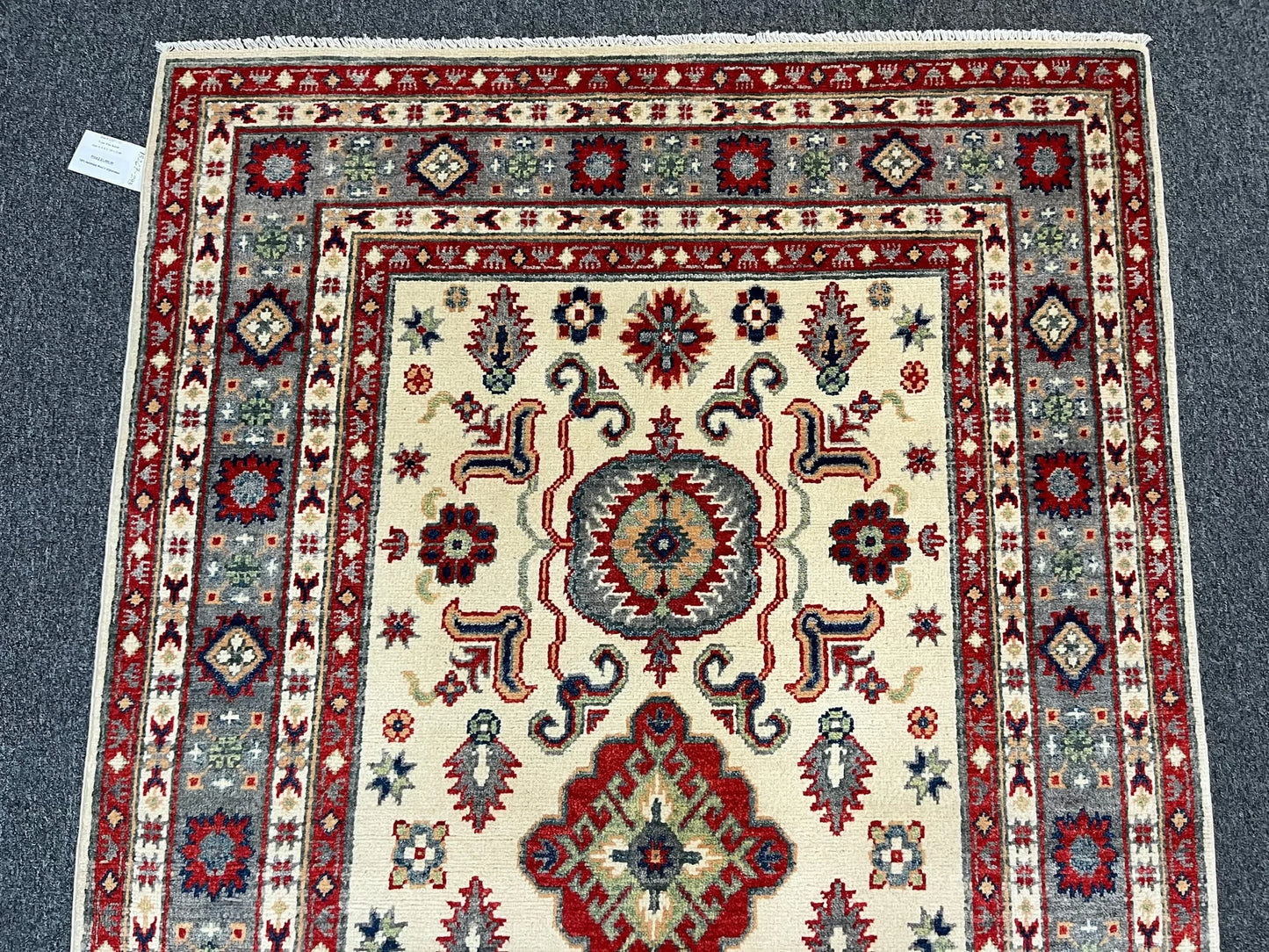 Kazak Beige Geometric 4X6 Handmade Wool Rug # 13267