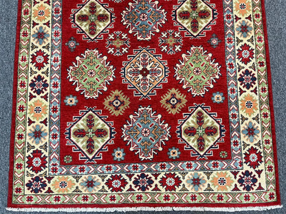 Kazak Red Geometric 4X6 Handmade Wool Rug # 12995