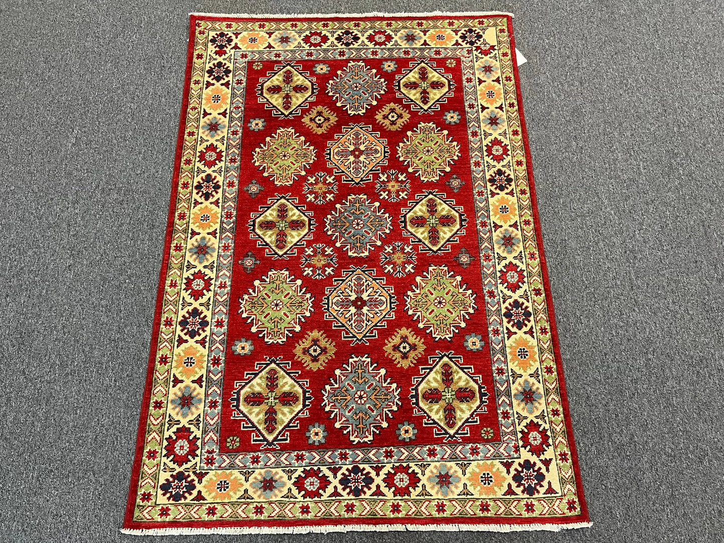 Kazak Red Geometric 4X6 Handmade Wool Rug # 12995