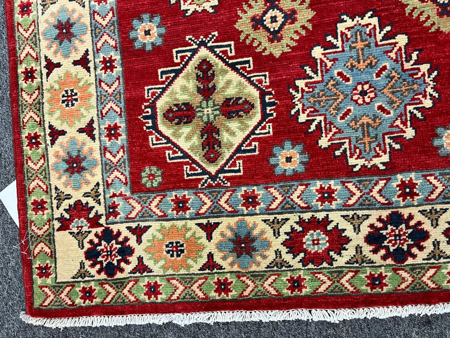 Kazak Red Geometric 4X6 Handmade Wool Rug # 12995