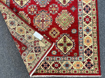 Kazak Red Geometric 4X6 Handmade Wool Rug # 12995