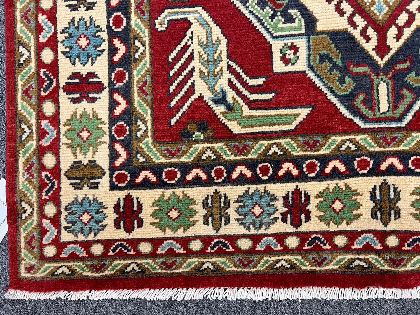 Kazak Dark Red Geometric 4X6 Handmade Wool Rug # 12994