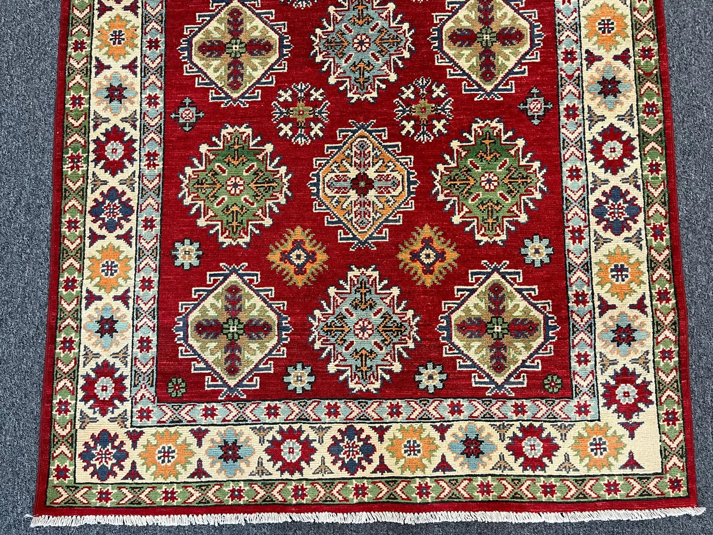 Kazak Geometric 4X6 Handmade Wool Rug # 12993