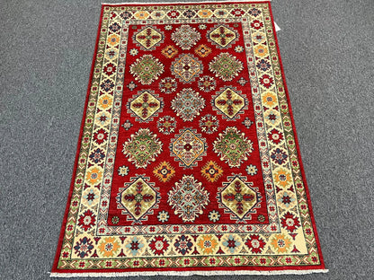 Kazak Geometric 4X6 Handmade Wool Rug # 12993