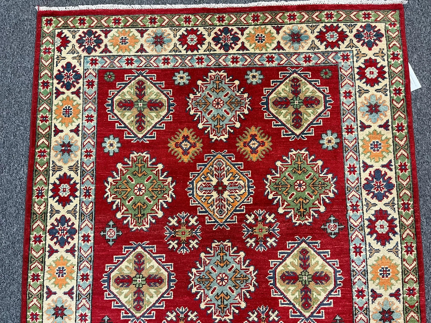 Kazak Geometric 4X6 Handmade Wool Rug # 12993