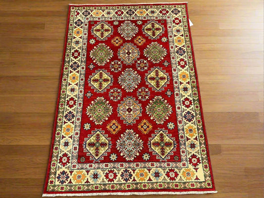 Kazak Geometric 4X6 Handmade Wool Rug # 12993