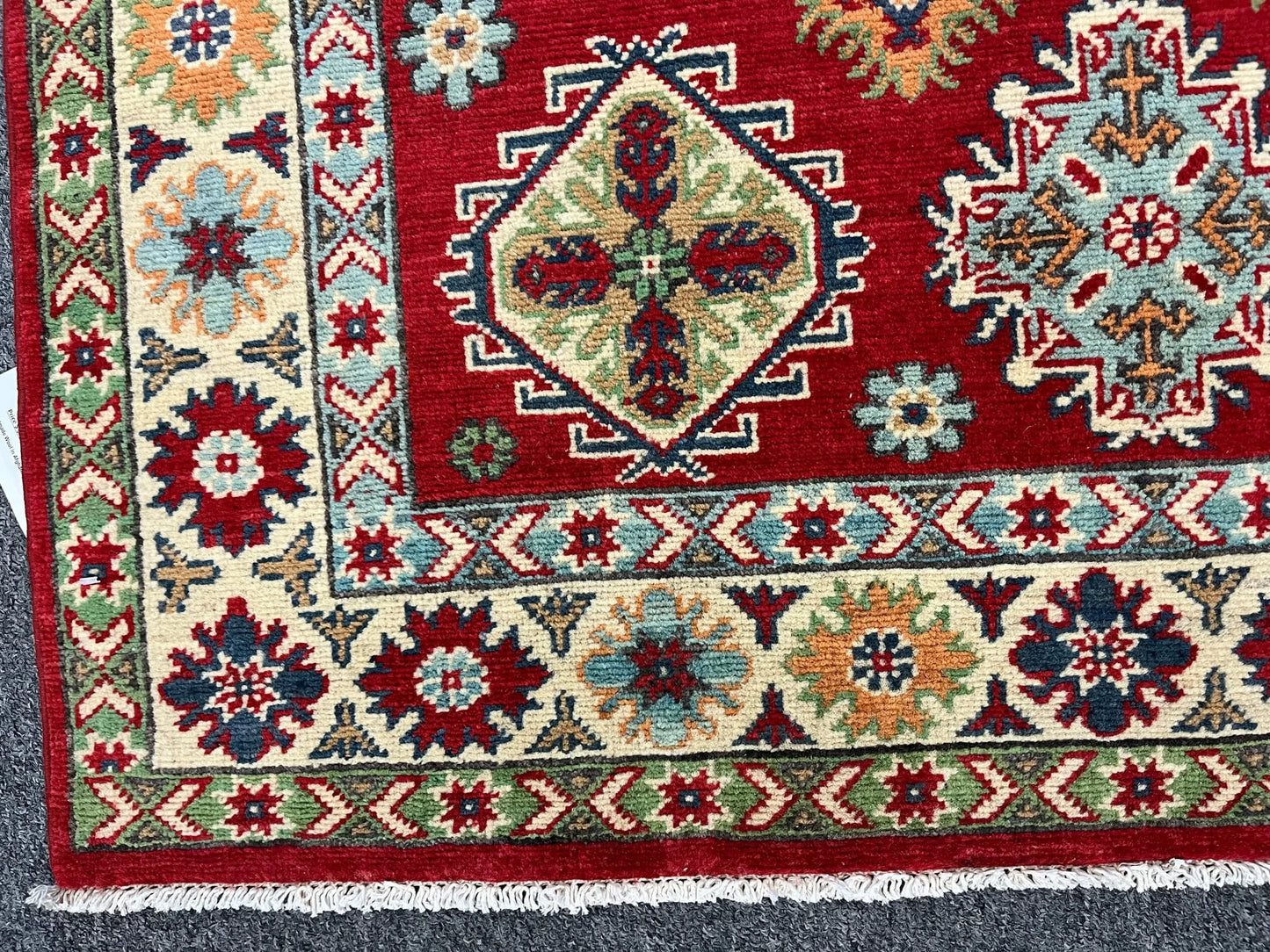 Kazak Geometric 4X6 Handmade Wool Rug # 12993