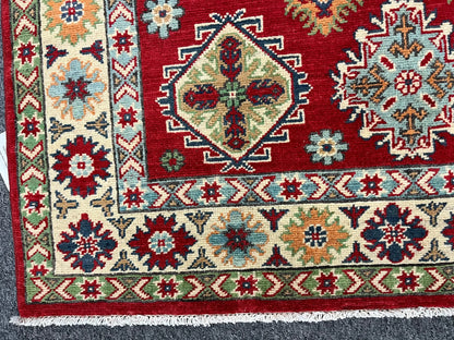 Kazak Geometric 4X6 Handmade Wool Rug # 12993