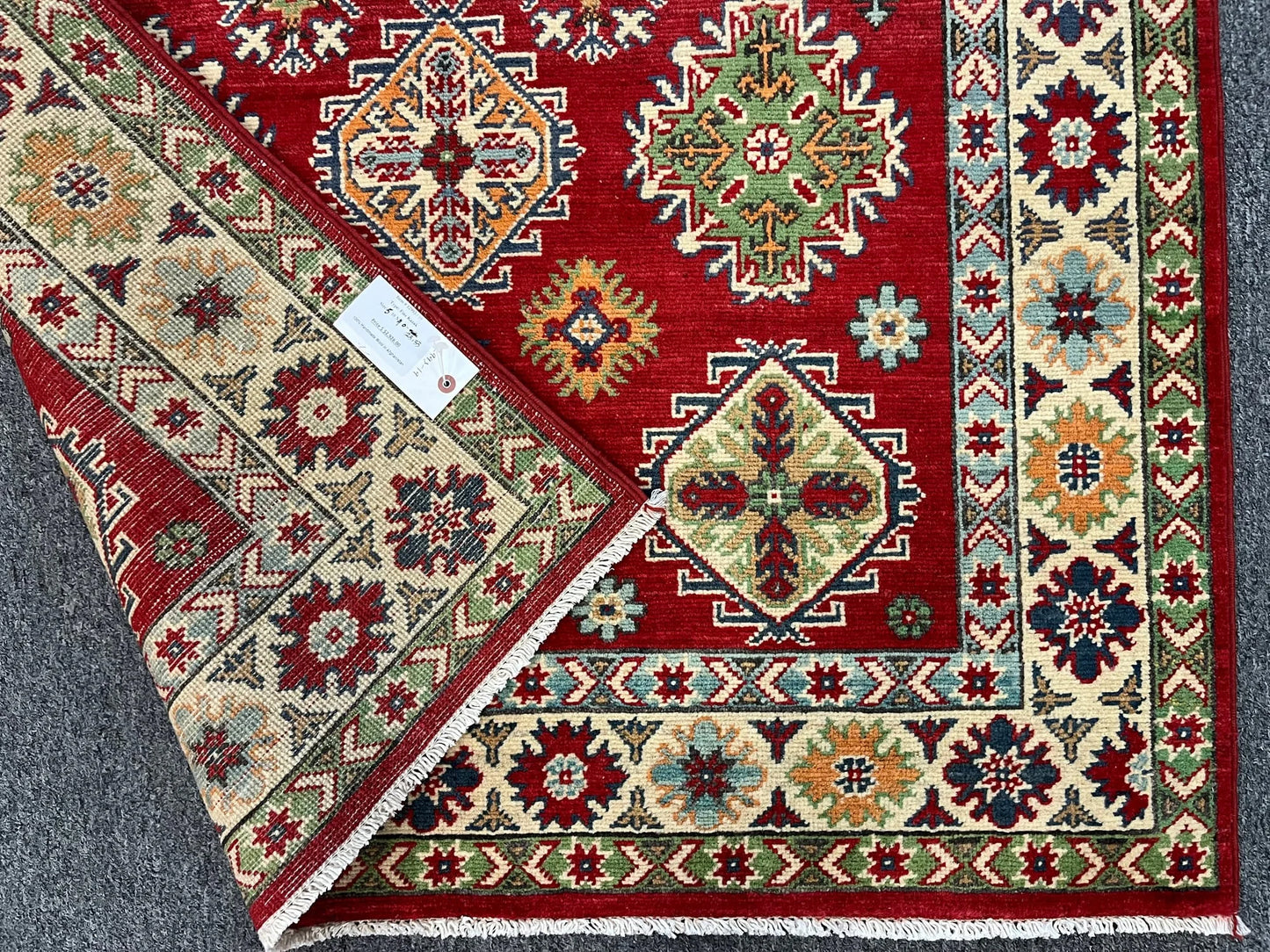 Kazak Geometric 4X6 Handmade Wool Rug # 12993