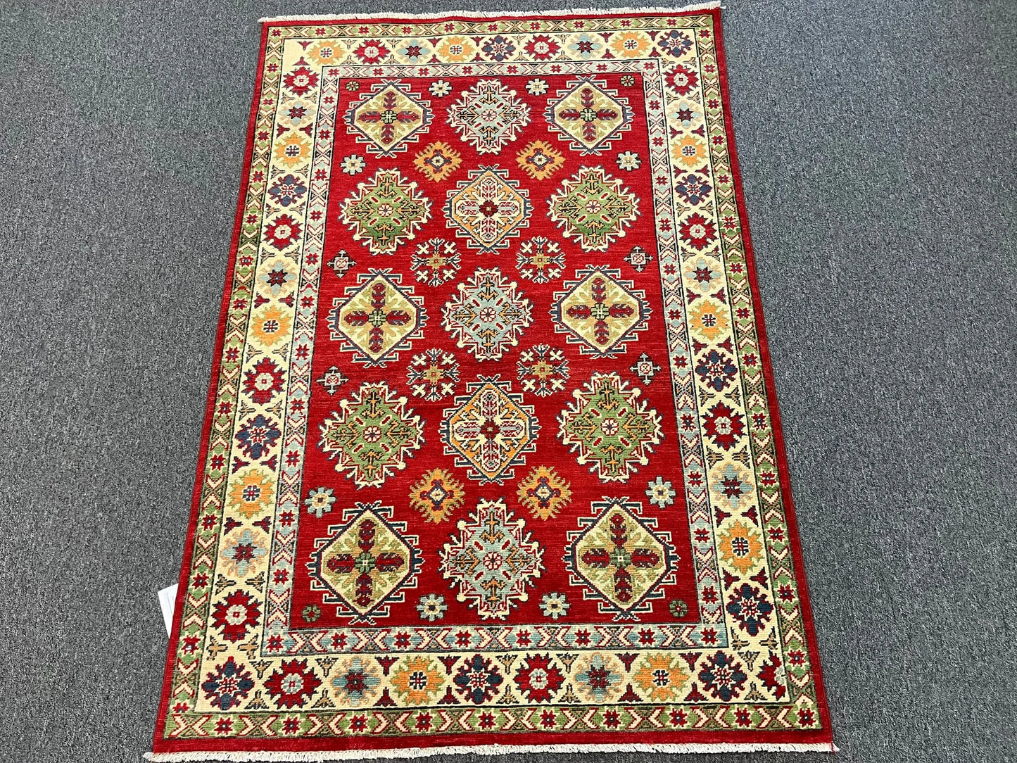 Kazak Geometric 4X6 Handmade Wool Rug # 12993