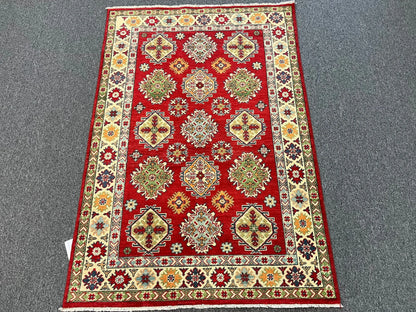 Kazak Geometric 4X6 Handmade Wool Rug # 12993