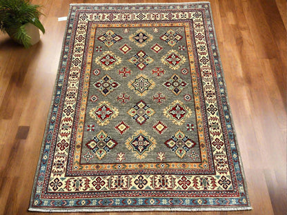 Kazak Gray Brown 5X7 Handmade Wool Rug # 13273