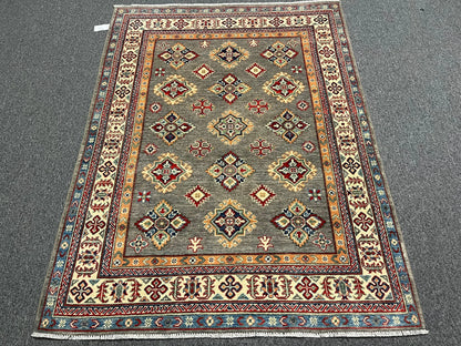 Kazak Gray Brown 5X7 Handmade Wool Rug # 13273