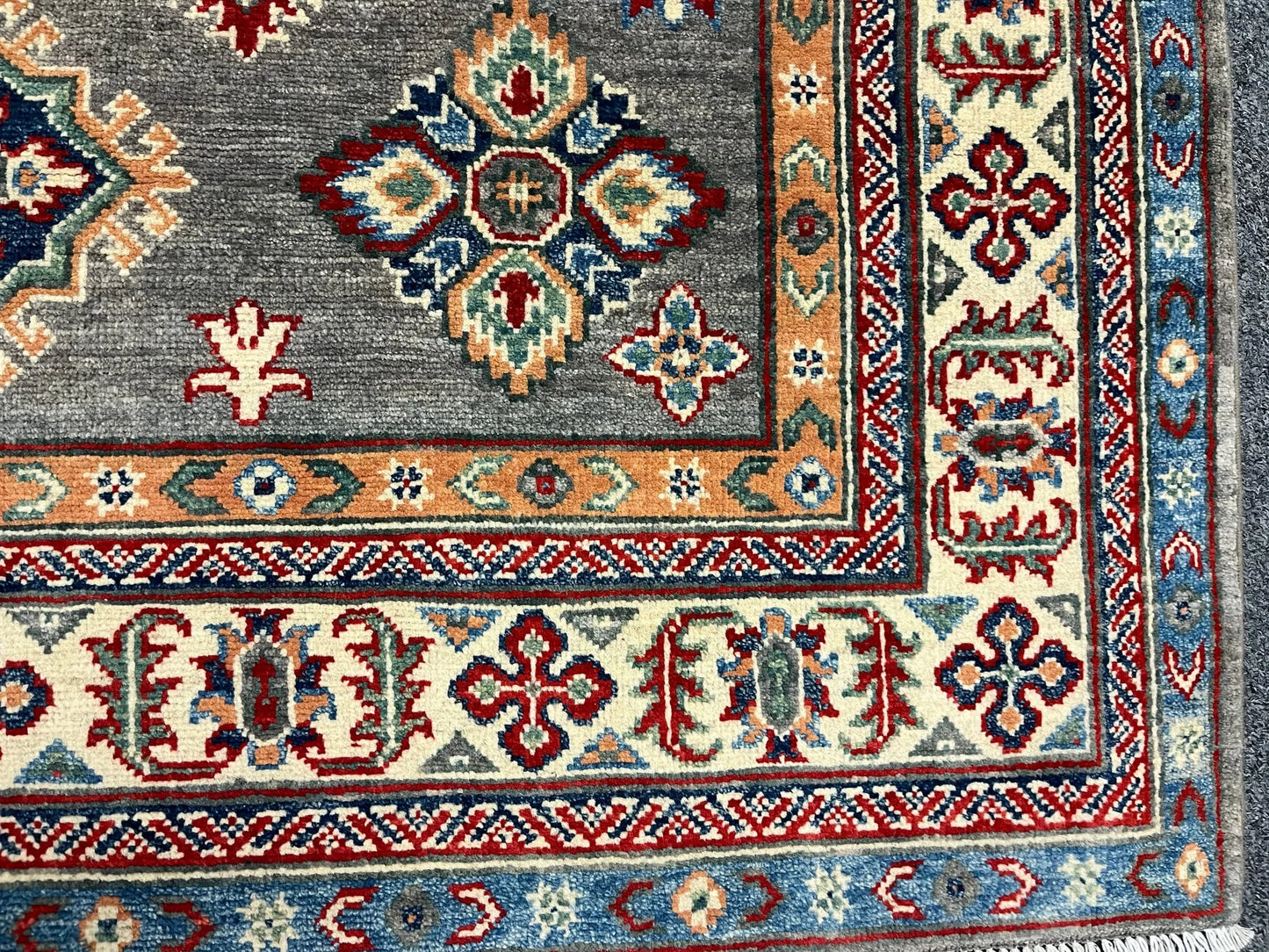 Kazak Gray Brown 5X7 Handmade Wool Rug # 13273