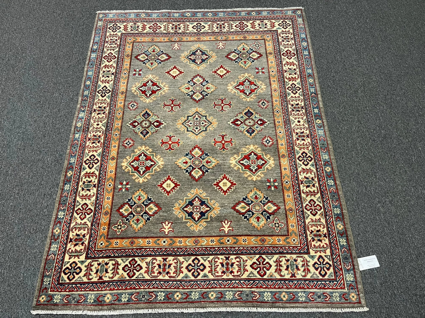 Kazak Gray Brown 5X7 Handmade Wool Rug # 13273