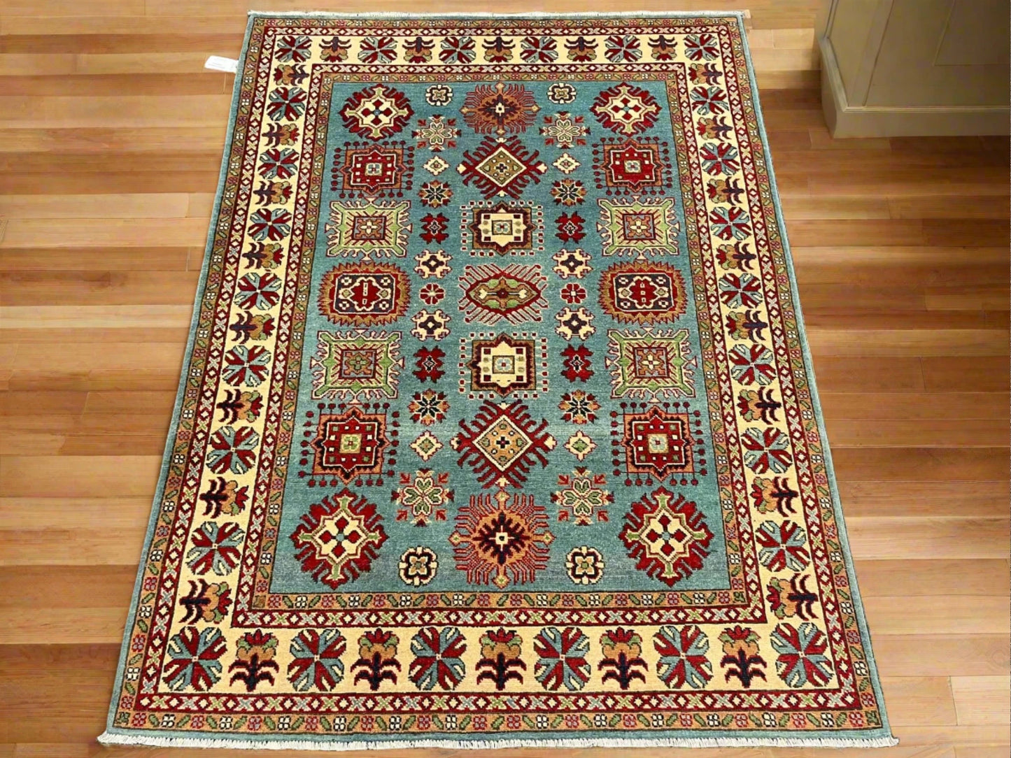 Kazak Light Blue 5X7 Handmade Wool Rug # 13311