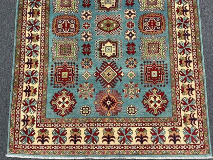 Kazak Light Blue 5X7 Handmade Wool Rug # 13311