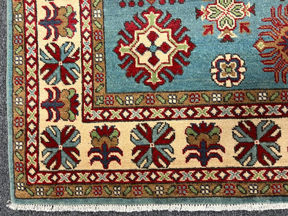 Kazak Light Blue 5X7 Handmade Wool Rug # 13311