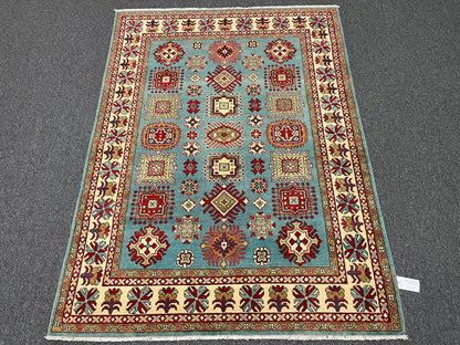 Kazak Light Blue 5X7 Handmade Wool Rug # 13311