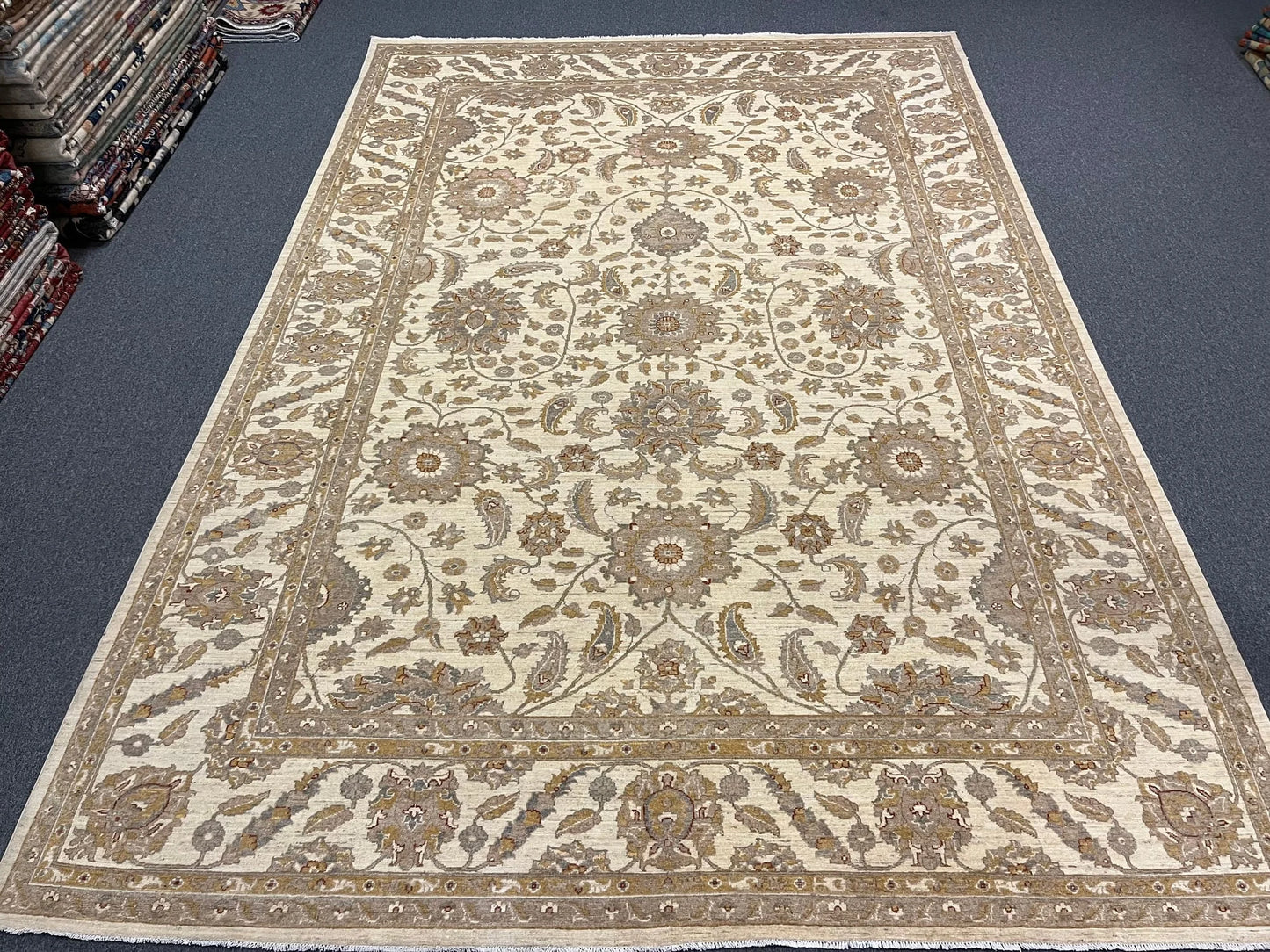 Chobi Ziegler 10X14 Ivory Handmade Wool Rug # 13358