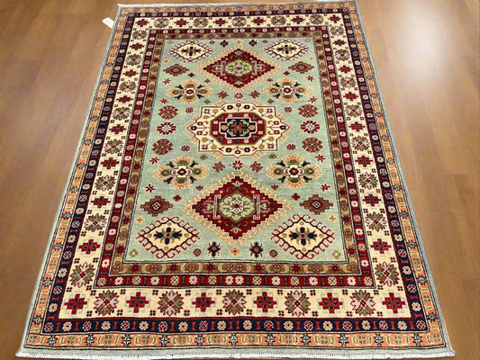 Kazak Light Blue 5X7 Handmade Wool Rug # 13312