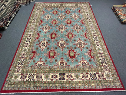 Kazak Light Blue 9X12 Handmade Wool Rug # 13048