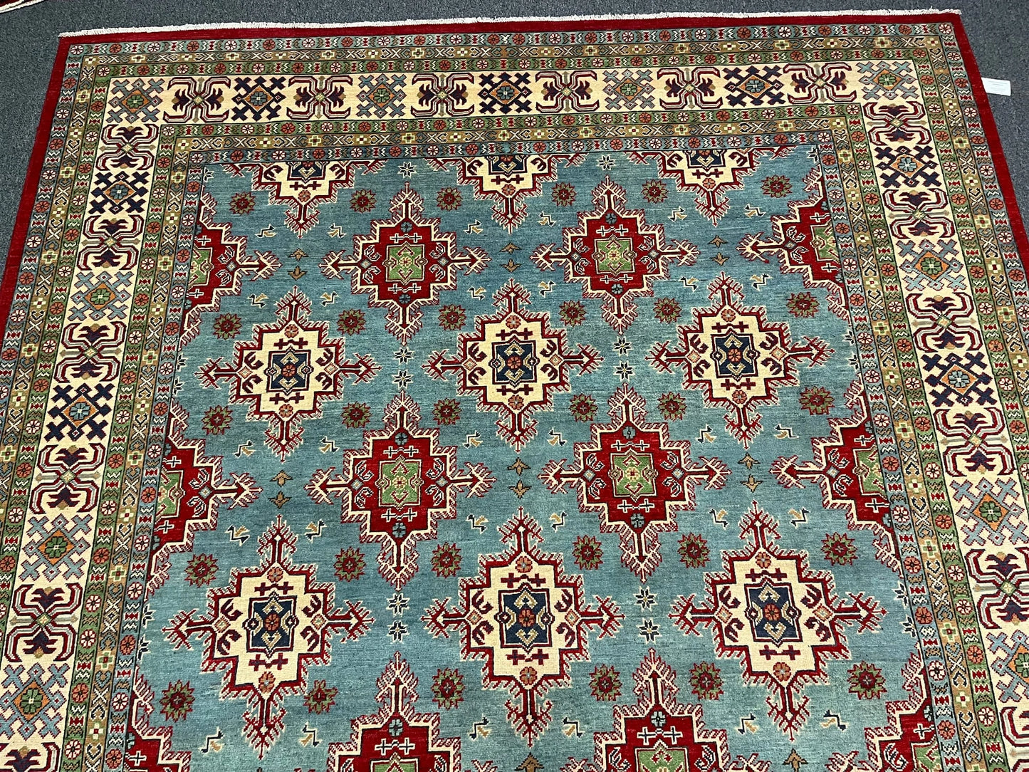 Kazak Light Blue 9X12 Handmade Wool Rug # 13048