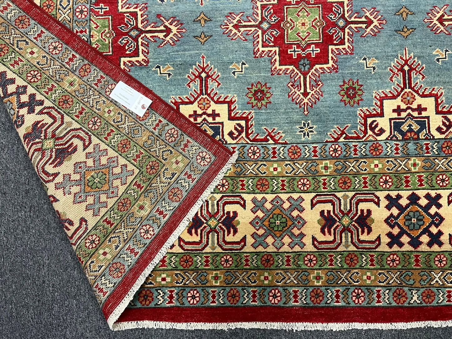 Kazak Light Blue 9X12 Handmade Wool Rug # 13048