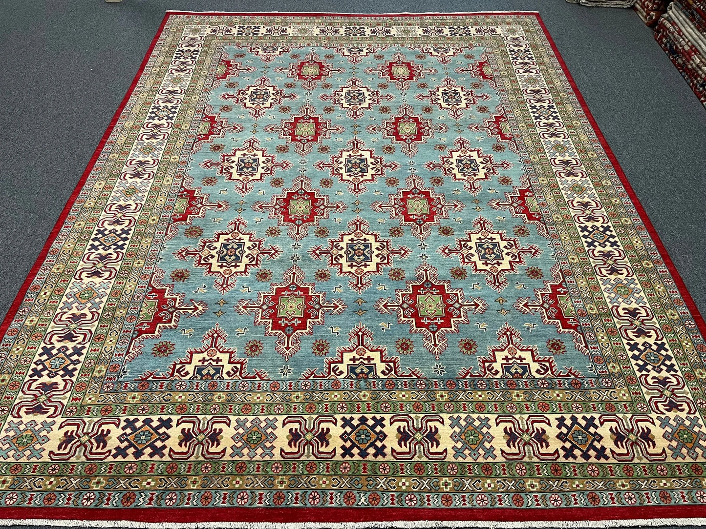 Kazak Light Blue 9X12 Handmade Wool Rug # 13048