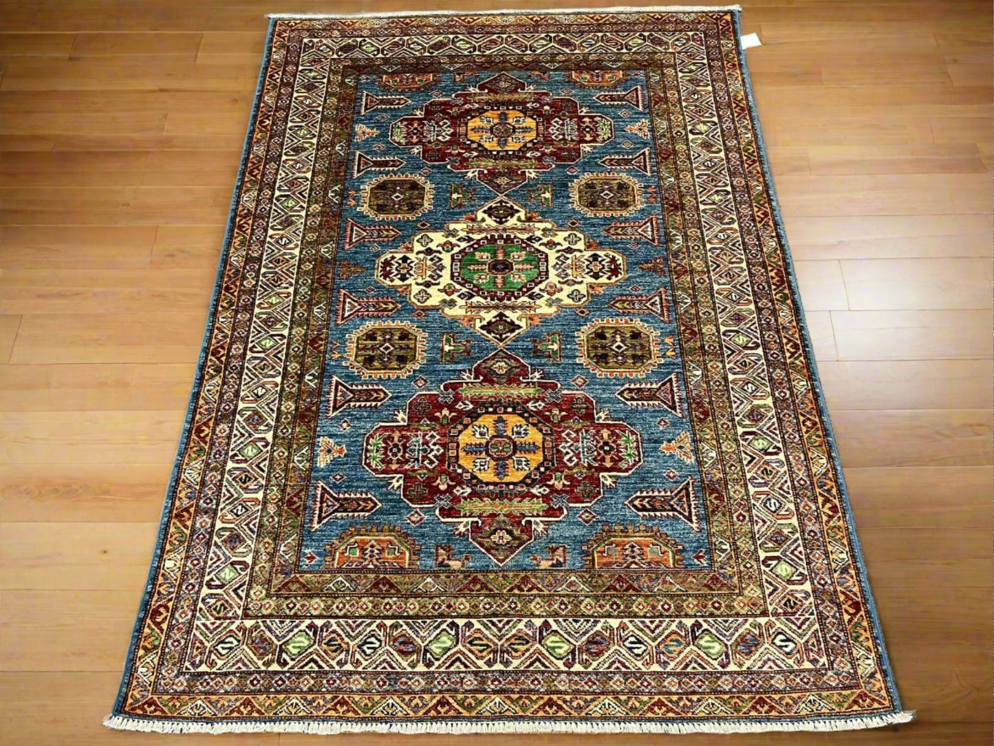 Super Kazak Light Blue 5X7 Handmade Wool Rug # 13094