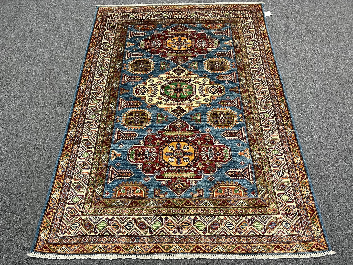 Super Kazak Light Blue 5X7 Handmade Wool Rug # 13094