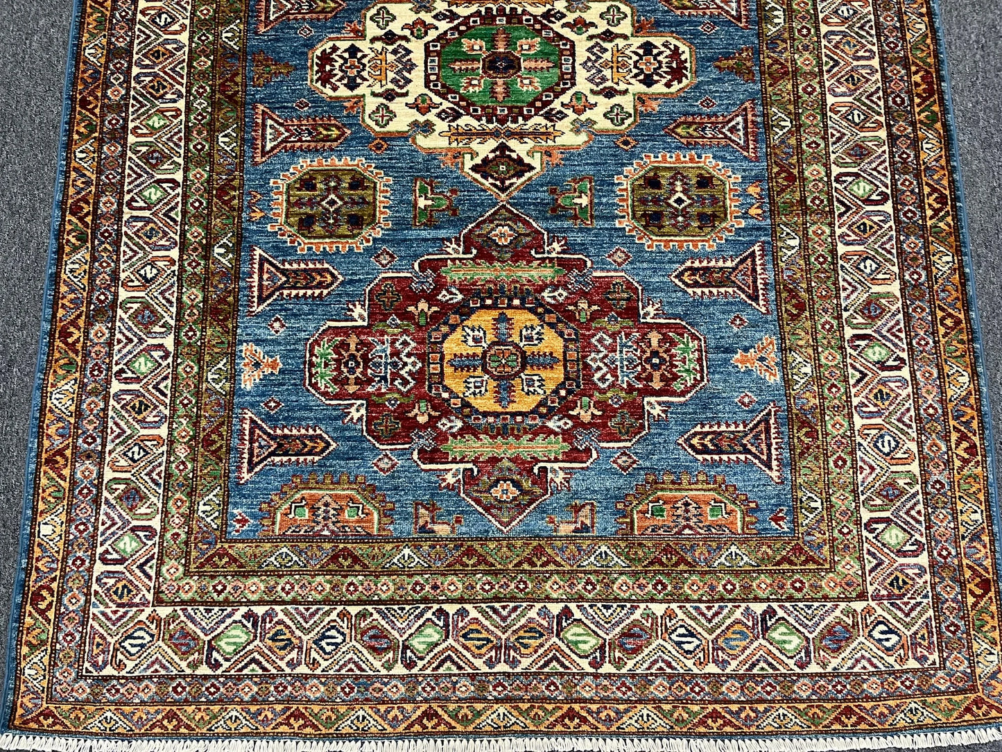 Super Kazak Light Blue 5X7 Handmade Wool Rug # 13094