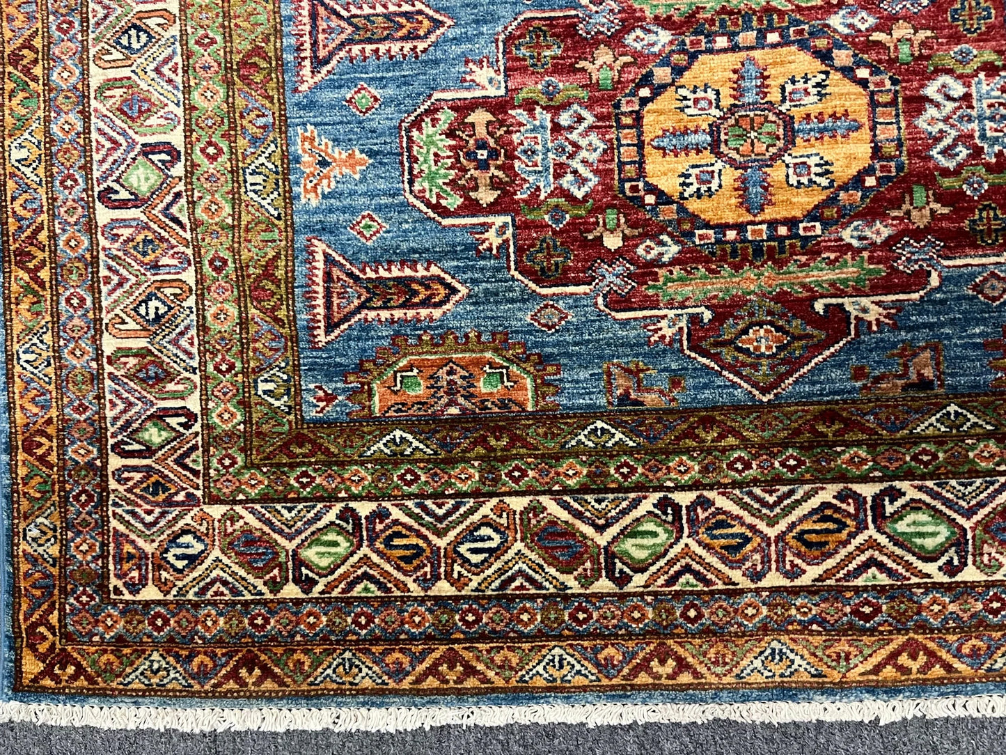 Super Kazak Light Blue 5X7 Handmade Wool Rug # 13094