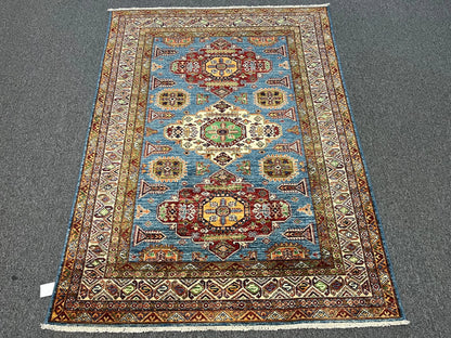 Super Kazak Light Blue 5X7 Handmade Wool Rug # 13094