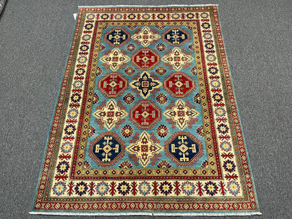 Kazak Light Blue 5X7 Handmade Wool Rug # 13035