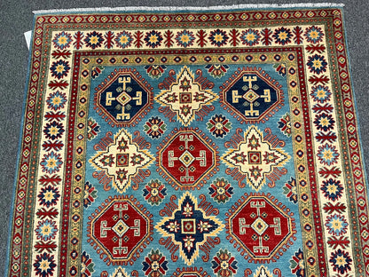 Kazak Light Blue 5X7 Handmade Wool Rug # 13035