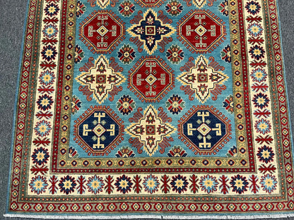 Kazak Light Blue 5X7 Handmade Wool Rug # 13035