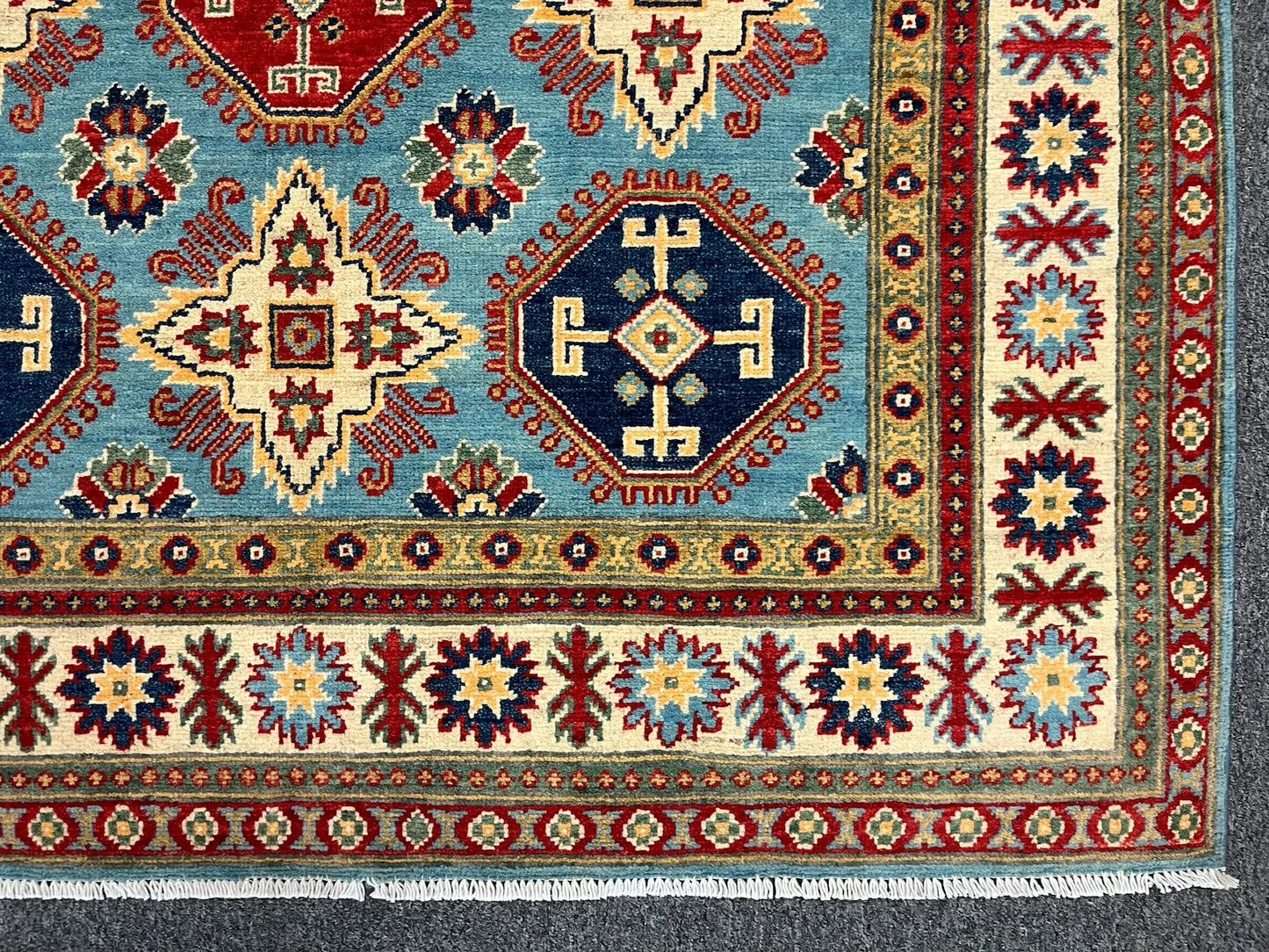 Kazak Light Blue 5X7 Handmade Wool Rug # 13035